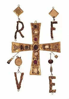 Stony Gallery: Cross and letters with inlay of precious stones