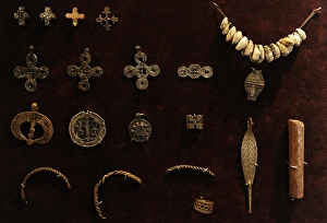 Crosses of bronze and tin and bronze pendants. Museum of His Crosses of bronze and tin and bronze pendants. Museum of His