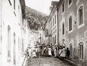 Crowded street, St Pierre, Martinique, West Indies Crowded street, St Pierre, Martinique, West Indies