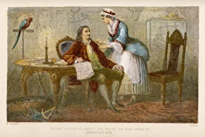 <b class=qtipBold><figcaption>Crusoe and his Wife</figcaption></b><br>Crusoe longs to revisit the island; his wife offers to accompany him, but she is pregnant & he abandons the project.<br><em>© Mary Evans Picture Library</em> Crusoe and his Wife