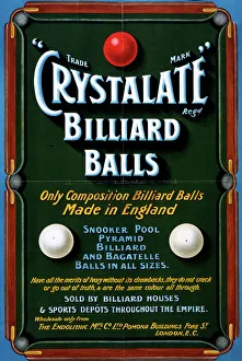 <b class=qtipBold><figcaption>Crystalate Billiard Balls</figcaption></b><br>Crystalate Billiard Balls advert, 1908 Date: 1908<br><em>© Mary Evans / National Archives</em> Crystalate Billiard Balls