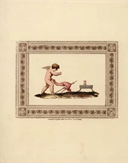 Cupid relinquishes his bow and arrows and deposits Cupid relinquishes his bow and arrows and deposits