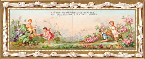 Cupids in a garden on a panoramic Valentine card Cupids in a garden on a panoramic Valentine card