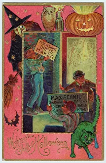 <b class=qtipBold><figcaption>Customs/Halloween</figcaption></b><br>A Hallowe'en Witch offers suitable costume, a shopkeeper provides appropriate eats<br><em>© Mary Evans Picture Library</em> Customs/Halloween