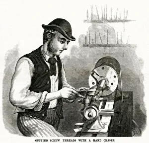 Cutting screw threads with hand chaser 1875 Cutting screw threads with hand chaser 1875