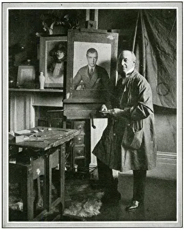 Cyril Roberts working on portrait of Prince George Cyril Roberts working on portrait of Prince George