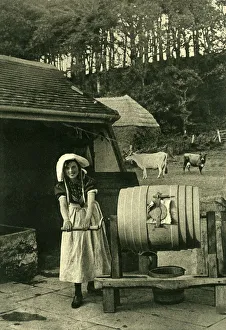 Dairymaid and butter churn, Isle of Wight Dairymaid and butter churn, Isle of Wight