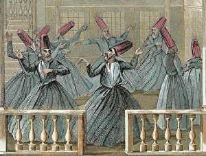 Dance of the Sufi dervishes. 19th century. Colored engraving Dance of the Sufi dervishes. 19th century. Colored engraving