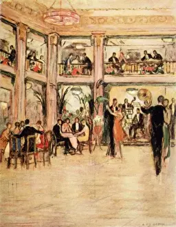 Prints of Dancers and diners at the Kit- Kat Club in the Haymarket, London : membership costs you seven guineas - equivalent to several hundred pounds today Dance Prints: Print of the Kit-Kat Club in London, featuring dancers and diners
