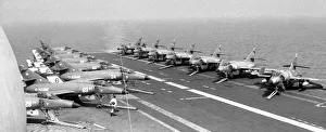 Dassault-Breguet Super etendards ranged on deck after flying Dassault-Breguet Super etendards ranged on deck after flying