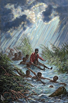 David Livingstone (1813-1873) through a swamp with a porter David Livingstone (1813-1873) through a swamp with a porter