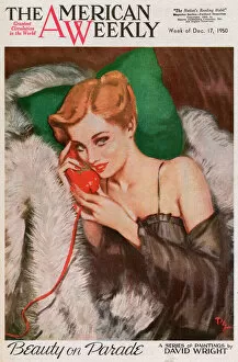 Cushion Collection: David Wright woman in black negligee on red telephone