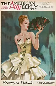 Historical Fashion Illustration Prints: David Wright woman with black and red fan