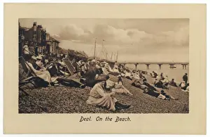 Prints of On the pebbly beach at Deal, Kent, some put up deckchairs, others put up with the pebbles Deal Prints: Deal Beach Print: Pebbles and Deckchairs
