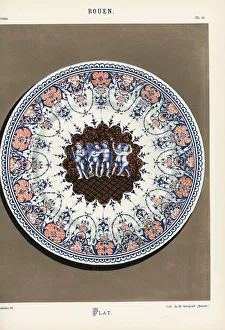Decorative plate from Rouen with six putti Decorative plate from Rouen with six putti