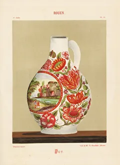Decorative pot from Rouen with landscape vignette Decorative pot from Rouen with landscape vignette