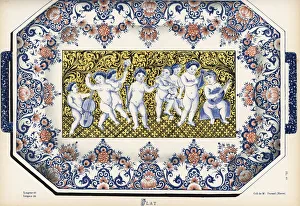 Decorative rectangular plate from Rouen with handles Decorative rectangular plate from Rouen with handles