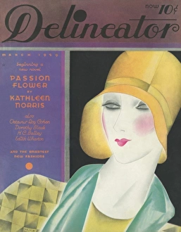 <b class=qtipBold><figcaption>The Delineator March 1929</figcaption></b><br>Front cover illustration featuring a fashionable 1920s woman wearing a yellow cloche hat and with rouged cheeks and perfectly applied lipstick.<br><em>© Mary Evans/Peter & Dawn Cope Collection</em> The Delineator March 1929