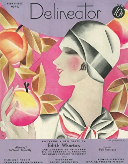 <b class=qtipBold><figcaption>The Delineator, September 1928</figcaption></b><br>Front cover illustration featuring a woman in a typical 1920s cloche hat eating an apple from an apple tree. It is September after all.<br><em>© Mary Evans/Peter & Dawn Cope Collection</em> The Delineator, September 1928