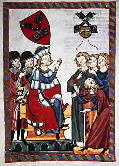 Der Burggraf von Regensburg presides over a trial. Codex Man Der Burggraf von Regensburg presides over a trial. Codex Man