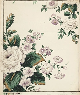 <b class=qtipBold><figcaption>Design for Chintz with roses</figcaption></b><br>Design for Chintz with roses. Watercolour on detail paper. Silver Studio. 1935<br><em>© MODA/Mary Evans Picture Library</em> Design for Chintz with roses
