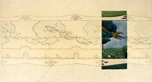 Design for frieze with birds and trees Design for frieze with birds and trees