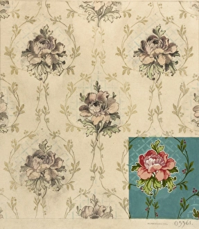 <b class=qtipBold><figcaption>Design with pink flowers</figcaption></b><br>Design with pink flowers. Conte, coloured Pencil and Gouache on copy paper. Silver Studio. circa 1905<br><em>© MODA/Mary Evans Picture Library</em> Design with pink flowers