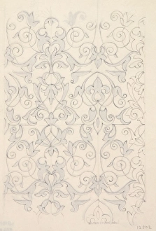 <b class=qtipBold><figcaption>Design with shapes and swirls</figcaption></b><br>Design with shapes and swirls. One of the designs (A) is pencil on detail paper, the other (B) is in watercolour on tracing paper. Silver Studio. 1942<br><em>© MODA/Mary Evans Picture Library</em> Design with shapes and swirls