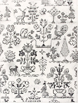 <b class=qtipBold><figcaption>Design for textile or wallpaper</figcaption></b><br>Design for textile or wallpaper with stylised animals, birds, plants and flowers. Charcoal on copy paper. Silver Studio. 1951<br><em>© MODA / Mary Evans Picture Library</em> Design for textile or wallpaper