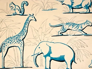<b class=qtipBold><figcaption>Design with wild animals</figcaption></b><br>Design with wild animals. Watercolour on detail paper. Silver Studio. 1950<br><em>© MODA / Mary Evans Picture Library</em> Design with wild animals
