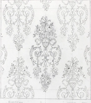 Design for Woven Textile with flowers and swirls Design for Woven Textile with flowers and swirls