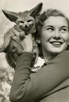 Dinah Sheridan, 16-year-old film actor, with Fennex fox Dinah Sheridan, 16-year-old film actor, with Fennex fox