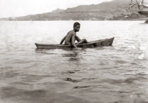Diver and boat, the harbour of St Pierre, Martinique, circa Diver and boat, the harbour of St Pierre, Martinique, circa