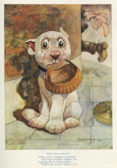 <b class=qtipBold><figcaption>What Would You Do?</figcaption></b><br>Bonzo, the cute canine created by George Studdy in The Sketch magazine in the 1920s, wonders what to do now that some heinous thief has stolen his sausages from under his nose.<br><em>© Estate of George Studdy/Gresham Marketing GMBH/Mary Evans</em> What Would You Do?