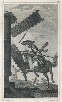 Attacking Gallery: Don Quixote attacks a windmill
