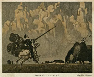 Don Quixote on horseback with his lance Don Quixote on horseback with his lance