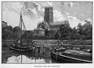Prints of Doncaster, south Yorkshire, seen from the northwest, across the river Don (hence its name) - famous for its races and butterscotch South Yorkshire Prints: Doncaster Print: A View Across the River Don