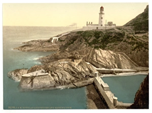 Douglas Lighthouse and bathing cove, Isle of Man, England Douglas Lighthouse and bathing cove, Isle of Man, England