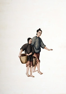 Drawing of 2 Chinese peasants carrying baskets Drawing of 2 Chinese peasants carrying baskets