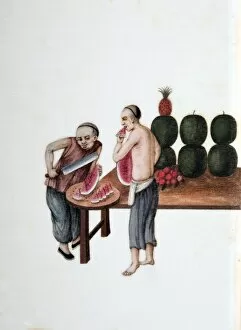 Drawing of Chinese market water-melon seller
