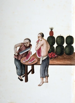 Drawing of Chinese market water-melon seller Drawing of Chinese market water-melon seller