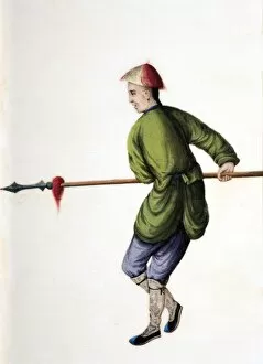 Drawing of Chinese soldier with pike