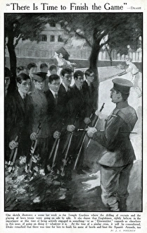 Drilling recruits in Temple Gardens, London, WW1 Drilling recruits in Temple Gardens, London, WW1