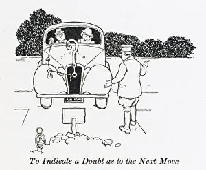 <b class=qtipBold><figcaption>Driver doubt / W H Robinson</figcaption></b><br>When a point-duty policeman is encountered who's hand gestures are difficult to interpret, a driver can carry, attached to the front of his car, a large query-mark or queston mark (in solid tin, or weatherproofed mahaogany), allowing the cop to repeat or elucidate. Please note: Credit must appear as (c) Courtesy of the estate of Mrs J.C.Robinson/Pollinger Ltd/Mary Evans Picture Library<br><em>© Mary Evans Picture Library 2015 - https://copyrighthub.org/s0/hub1/creation/maryevans/MaryEvansPictureID/10412137</em> Driver doubt / W H Robinson