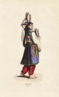 Druze woman of Lebanon wearing a tantour headdress