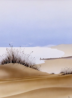 <b class=qtipBold><figcaption>Dune Grass - Picture 2 of 2</figcaption></b><br>A view across the dunes toward the sea. Airbrush painting by Malcolm Greensmith.<br><em>© Mary Evans/Malcolm Greensmith Collection</em> Dune Grass - Picture 2 of 2