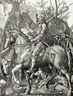 Death Collection: DURER, Albrecht (1471-1528). Knight, Death, and