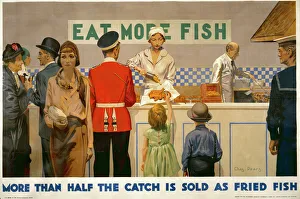 <b class=qtipBold><figcaption>Eat more fish</figcaption></b><br>Empire Marketing Board 1927-1933 poster, More Than Half The Catch Is Sold As Fried Fish Date: 1927-1933<br><em>© Mary Evans / National Archives</em> Eat more fish
