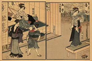 Images Dated 2nd August 2019: Edo street scene, 18th century, with archery range