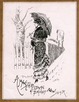 Edwardian lady on a sepia Christmas and New Year card Edwardian lady on a sepia Christmas and New Year card